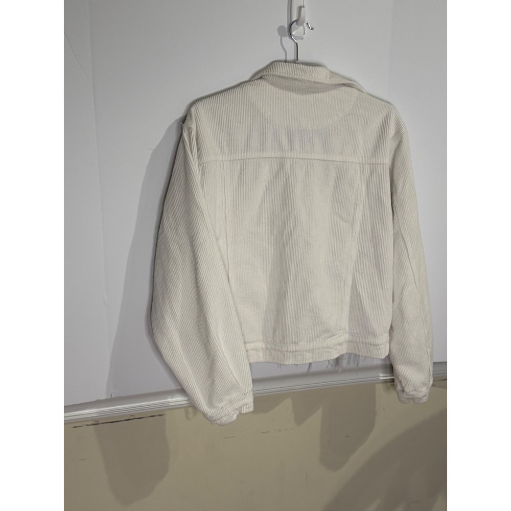 POL Clothing White Corduroy Raw Hem Button Down Jacket Women Small